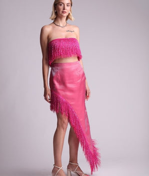 Fringed Pink Silk Set