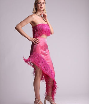 Fringed Pink Silk Set